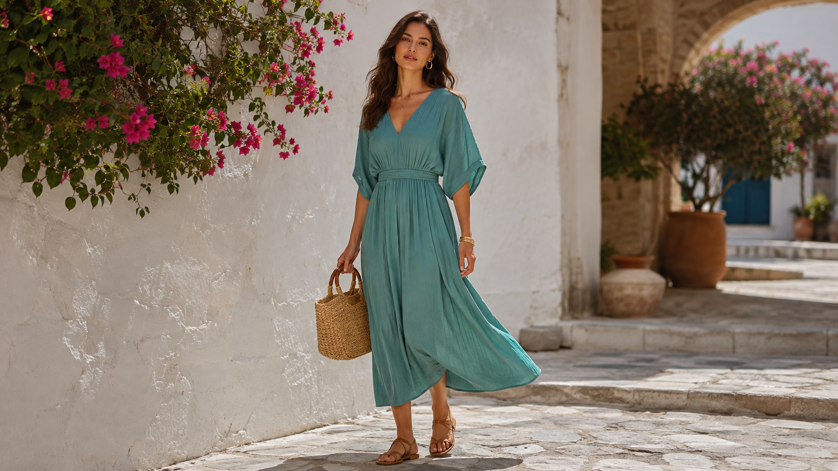 Teal Boho Summer Outfit Midi Dress